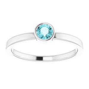Rhodium-Plated Sterling Silver 4 mm Round Imitation Blue Zircon Ring
