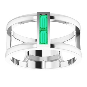 Sterling Silver Emerald Baguette Ring