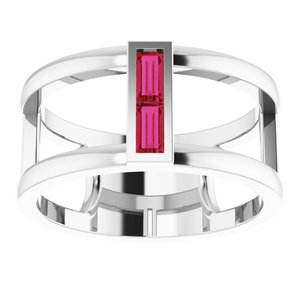 Platinum Chatham® Lab-Created Ruby Baguette Ring