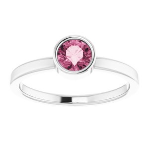 Platinum 5 mm Round Pink Tourmaline Ring