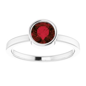 Rhodium-Plated Sterling Silver 6 mm Round Imitation Garnet Ring