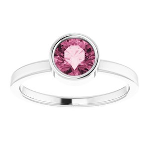 Anillo Redondo De Turmalina Rosa Imitación De 6 Mm En Plata De Ley Rodiada