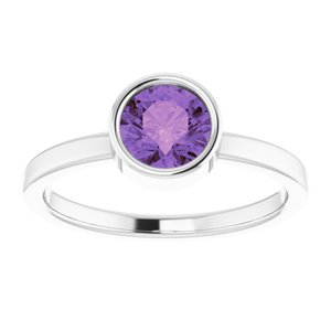 Platinum 6 mm Round Amethyst Ring