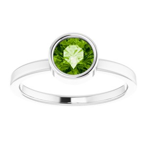 Rhodium-Plated Sterling Silver 6 mm Round Imitation Peridot Ring
