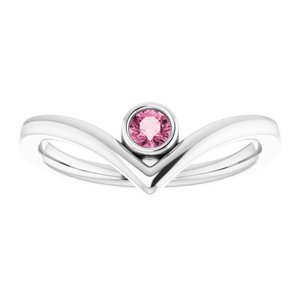 Platinum Pink Tourmaline Solitaire Bezel-Set "V" Ring
