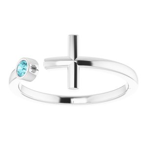 Sterling Silver Blue Zircon Negative Space Cross Ring