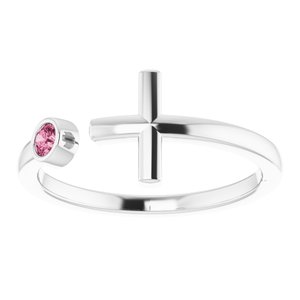 Platinum Pink Tourmaline Negative Space Cross Ring