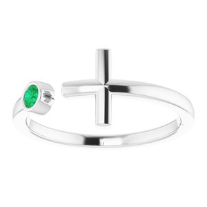 Platinum Emerald Negative Space Cross Ring