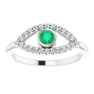 Sterling Silver Chatham® Created Emerald & White Sapphire Evil Eye Ring
