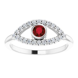 Platinum Mozambique Garnet & White Sapphire Evil Eye Ring