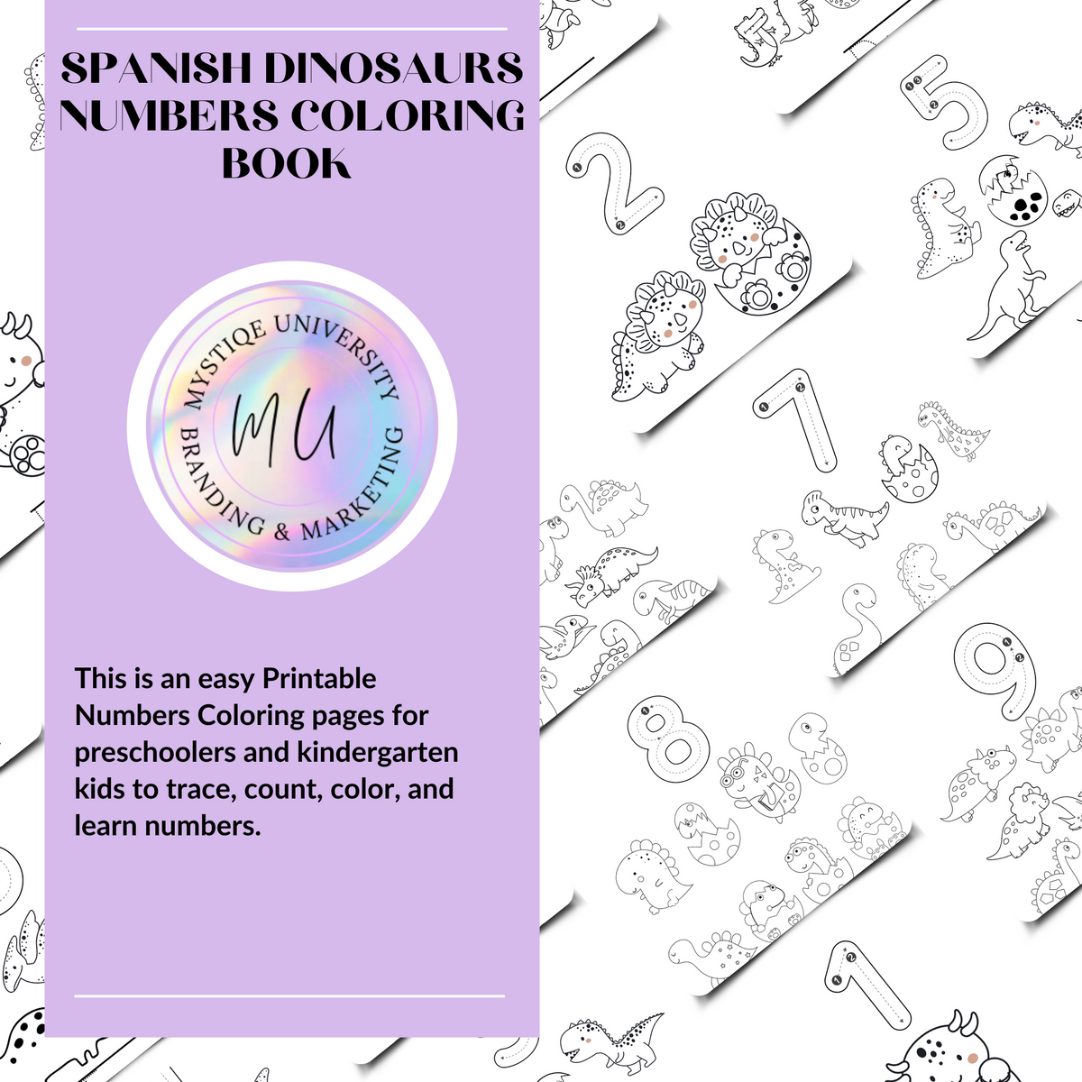 Libro para colorear de números de dinosaurios para niños