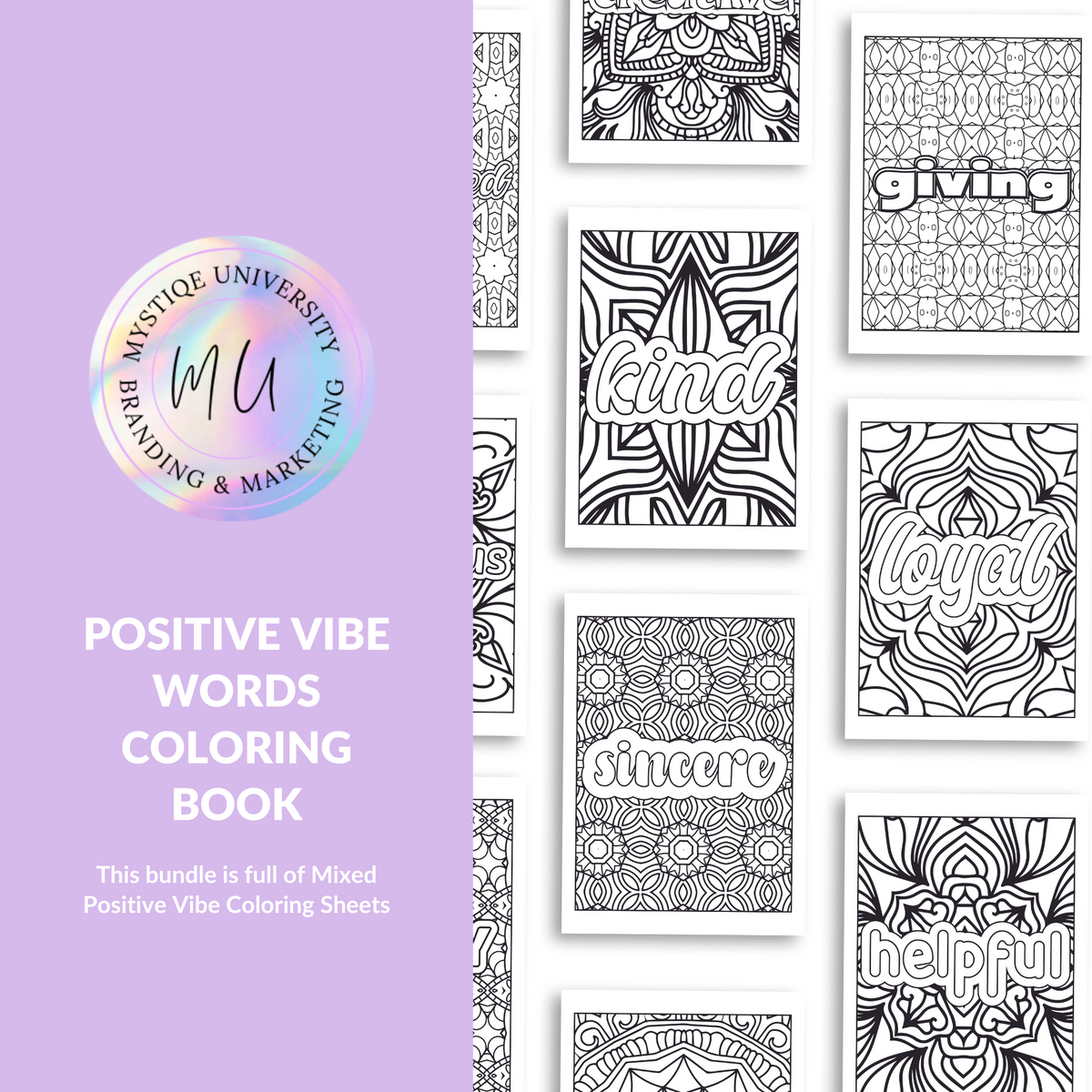 Positive Vibe Words Coloring Book