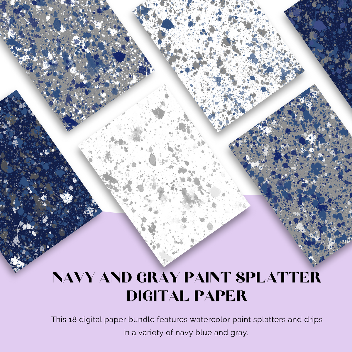 Navy and Gray Paint Splatter Digital Paper