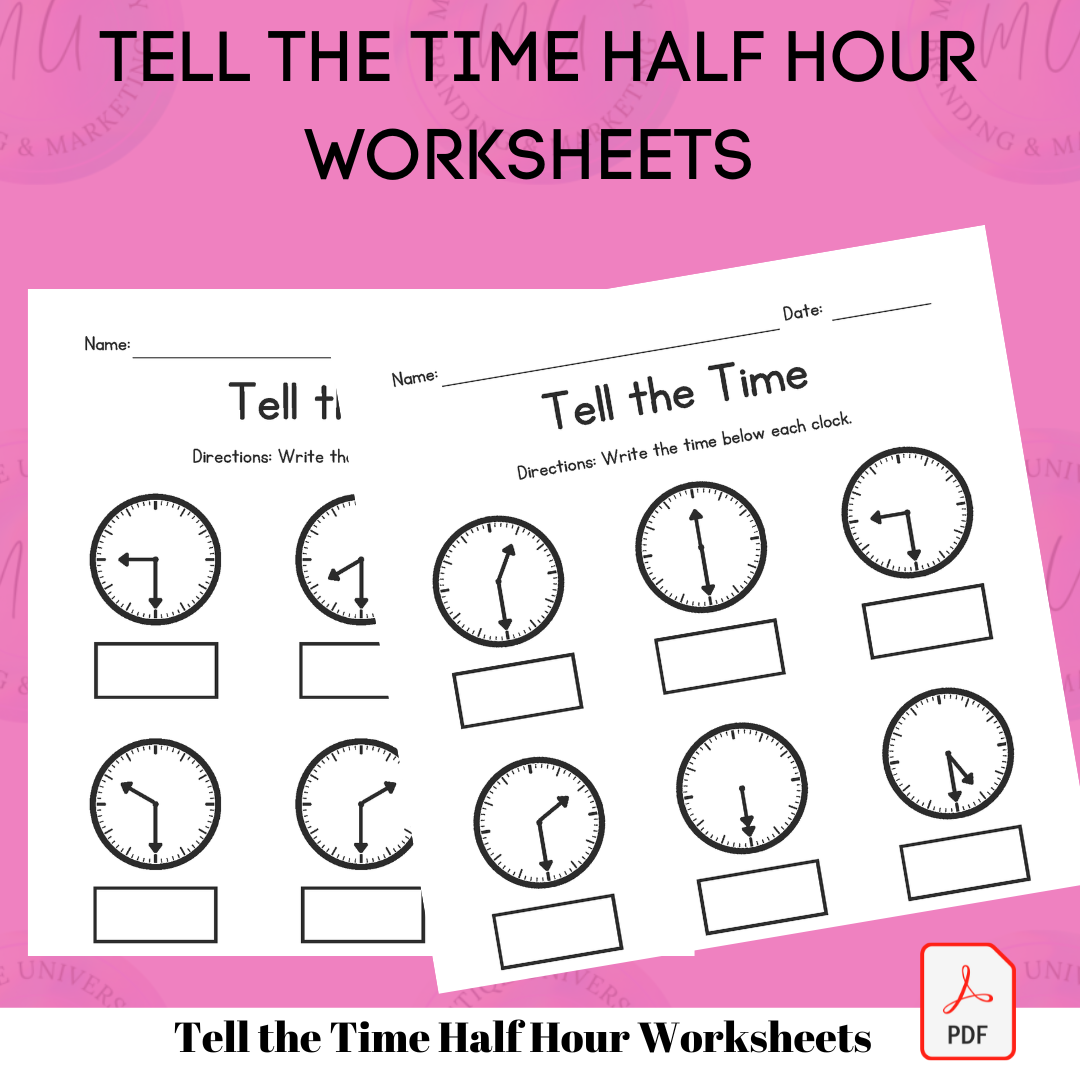 Tell Time Half Hour Worksheets