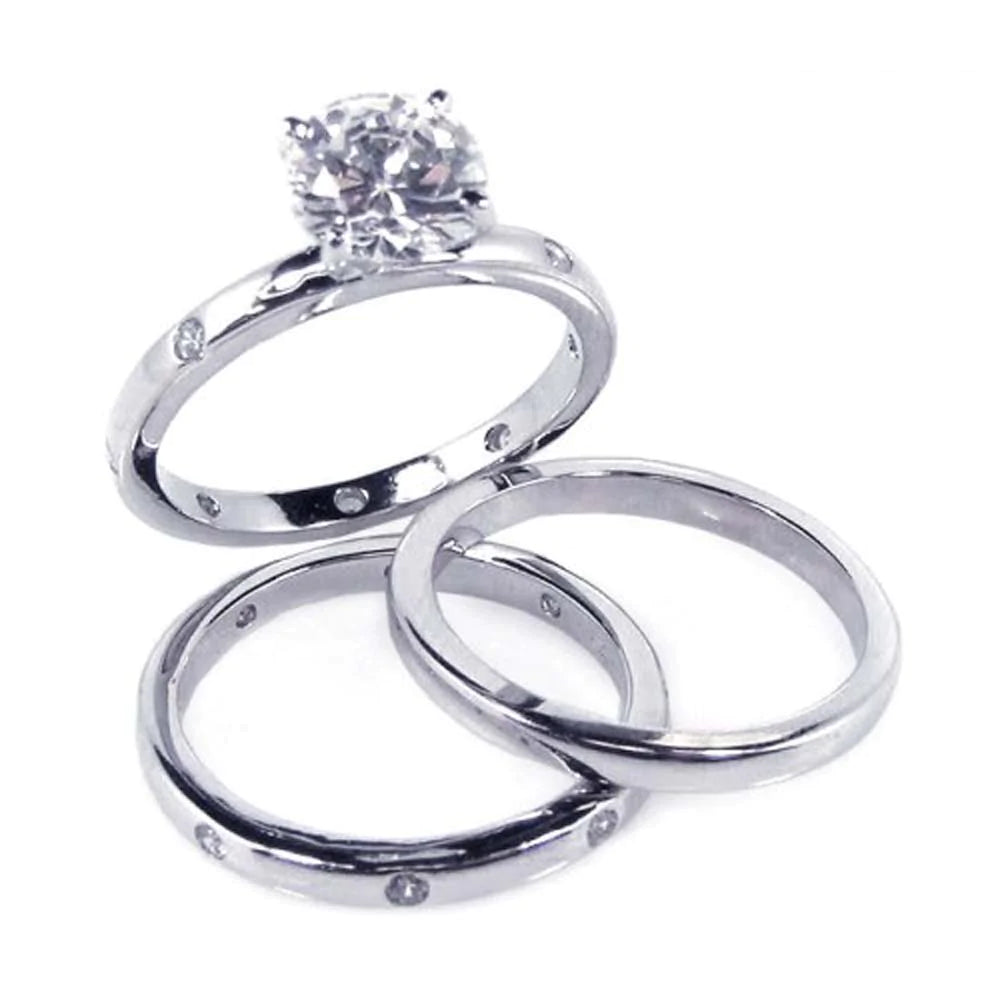 Sterling Silver Rhodium Plated Clear CZ Bridal Ring Set