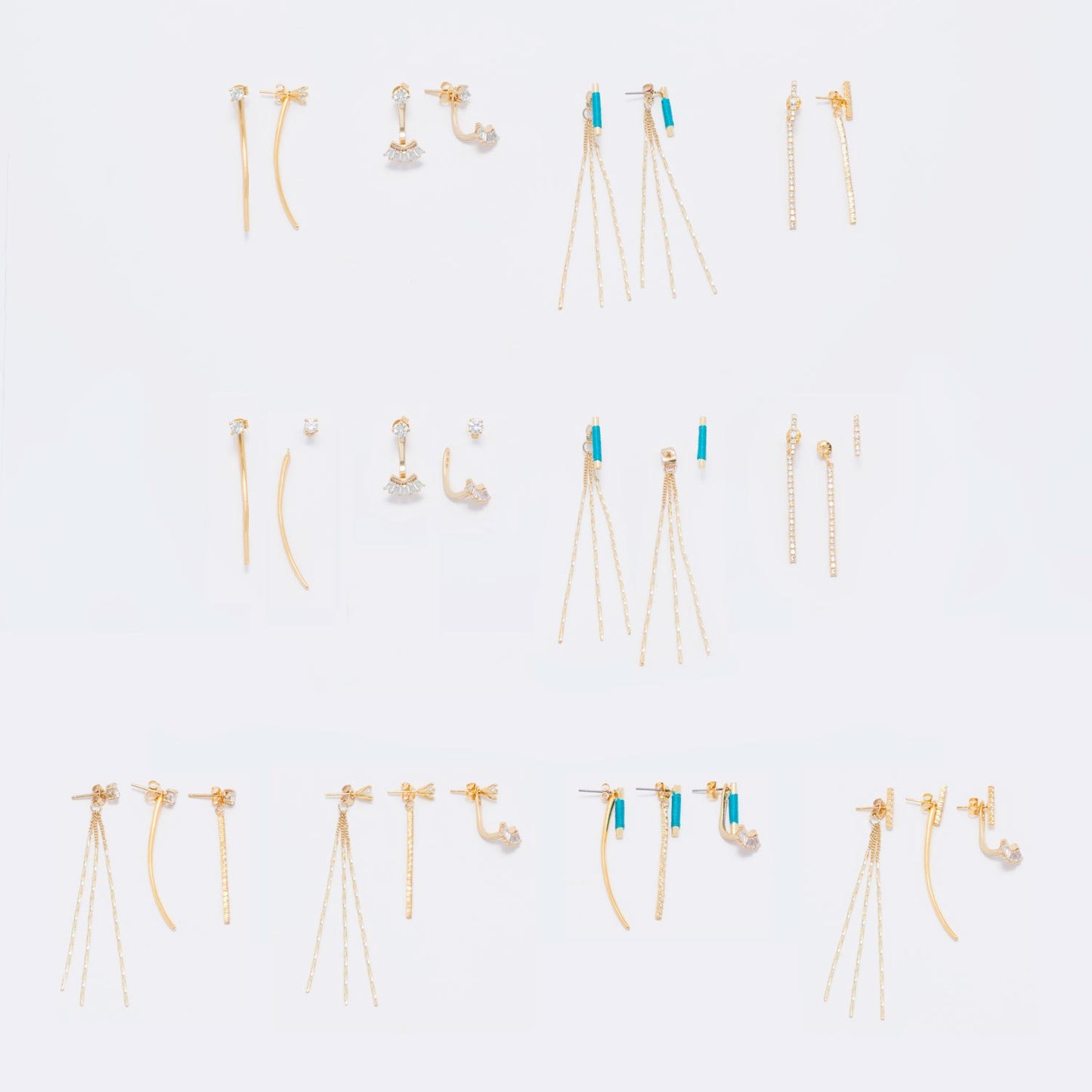 14 Karat Gold Plated Multishape CZ Front Back Earrings