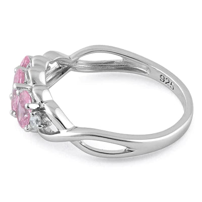 Anillo de plata de ley con circonita rosa ovalada triple