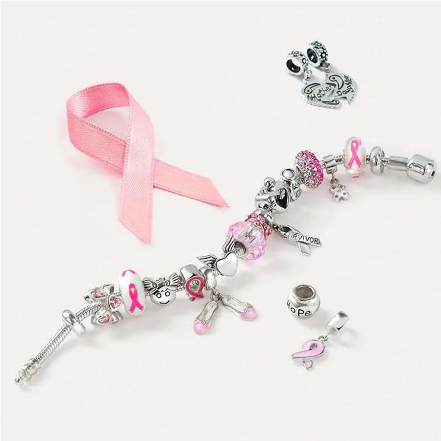 Pink Ribbon Breast Cancer Glass Bead Charm