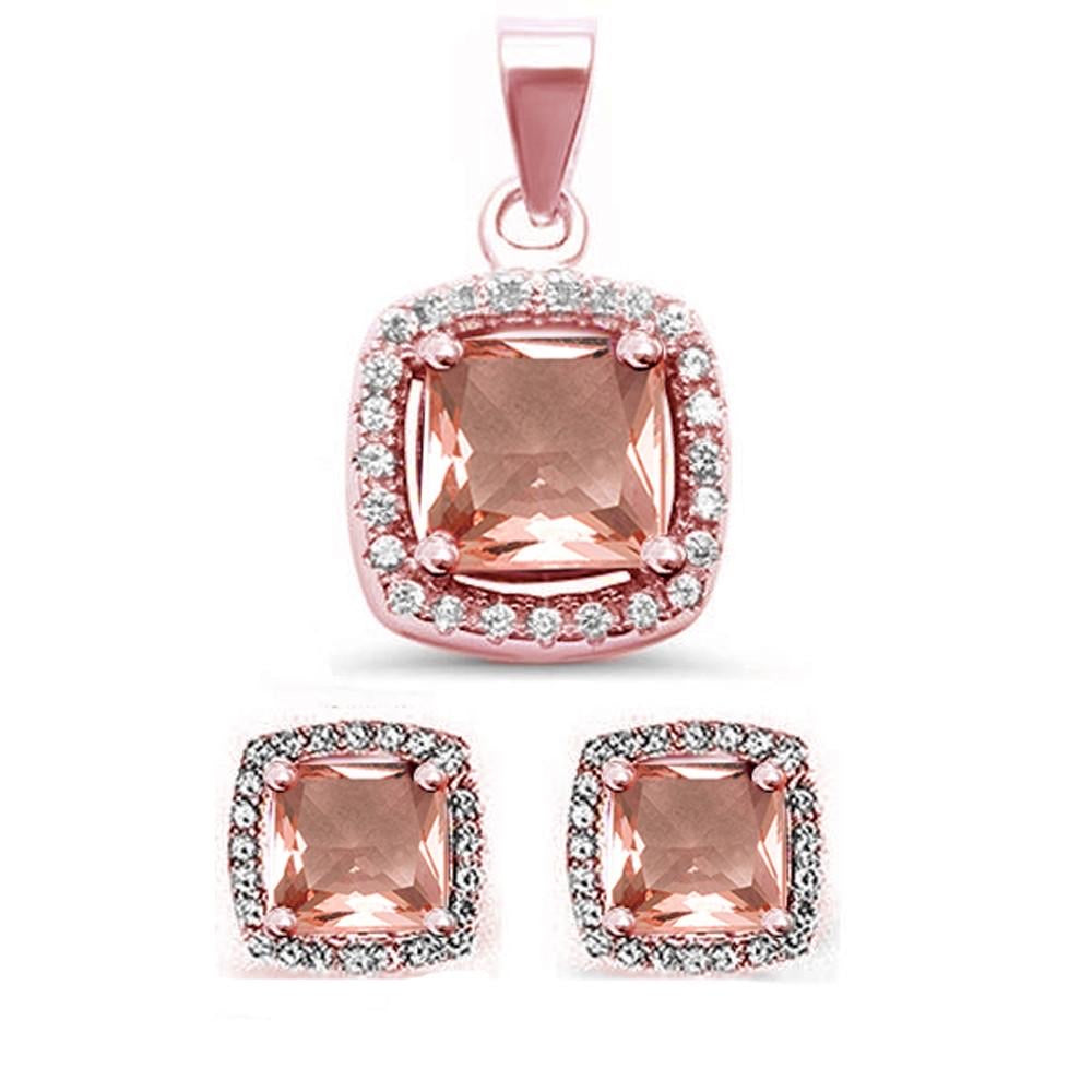 Juego de pendientes y colgante de plata de ley 925 con circonita y morganita de talla princesa de 3,50 quilates
