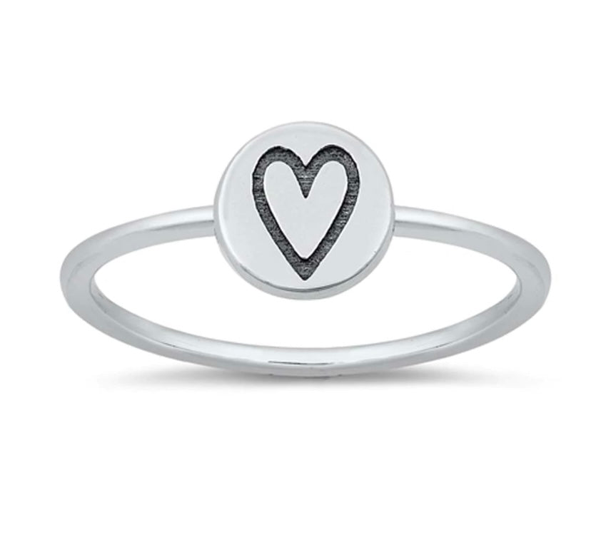Sterling Silver Oxidized Stamped Heart Ring