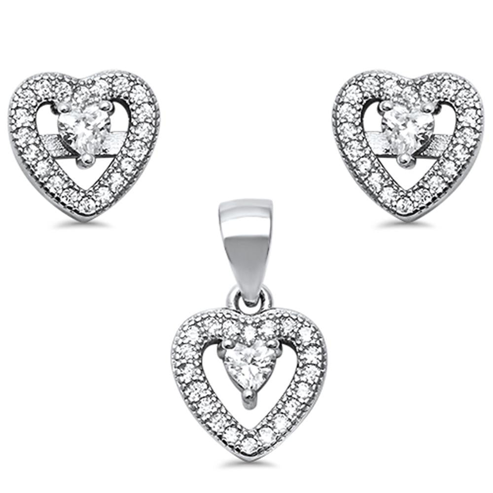 Pave Cubic Zirconia .925 Sterling Silver Earring And Pendant Set