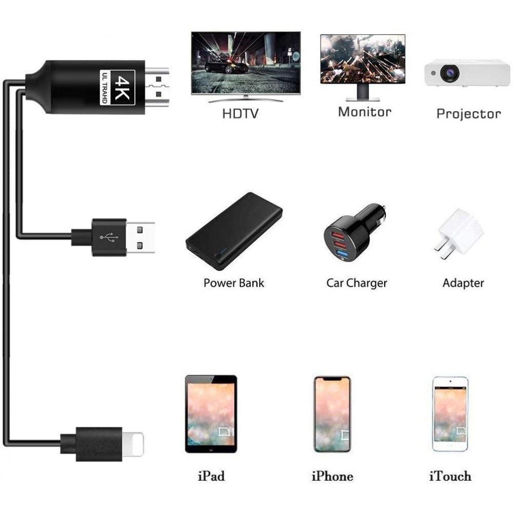 Lightning USB to 4K HDTV Cable 4K HD Video Adapter to HDMI TV Projector Plug