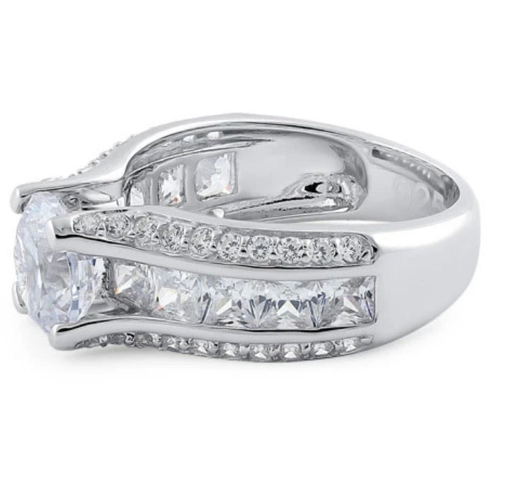 Sterling Silver Round & Princess Cut Clear CZ Ring