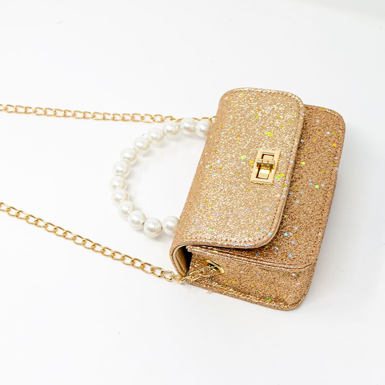 Kids Sparkle Pearl Handle Mini Bag (Gold)