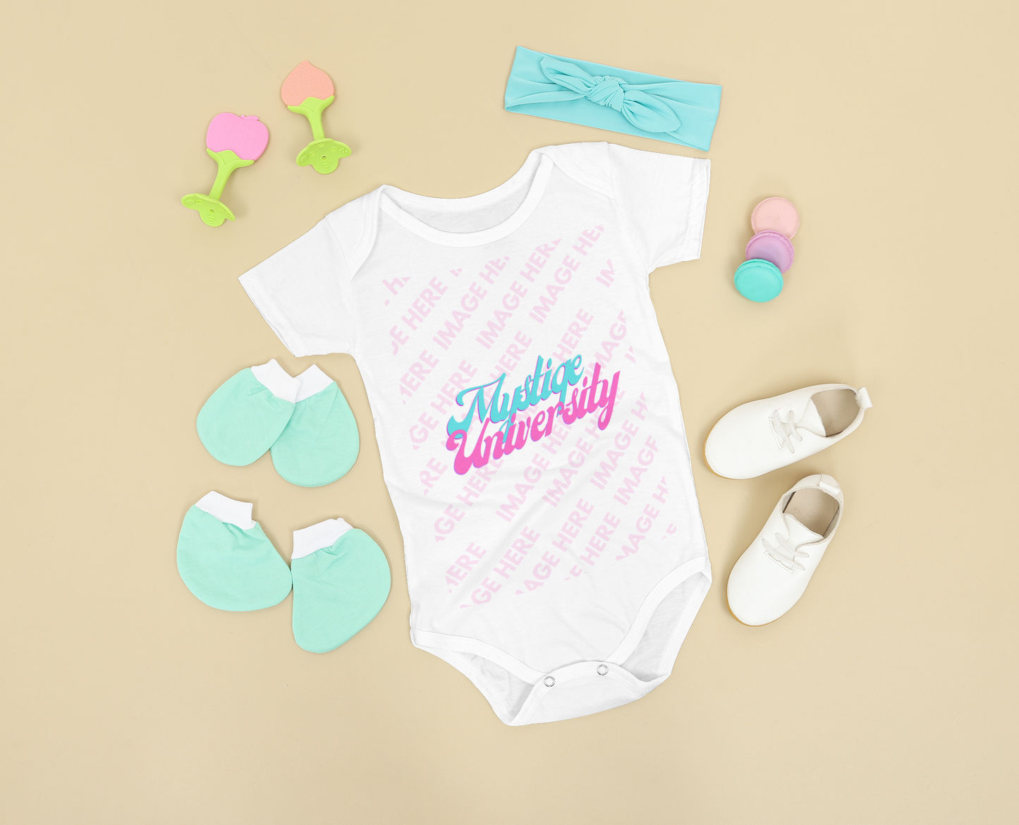 Baby Bodysuit Mockup Flat Laid on the Brown Background
