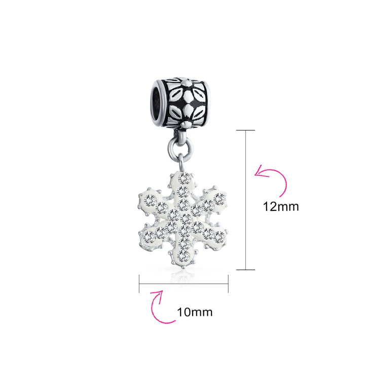 Silver Crystal Snowflake Dangle Bead Charm
