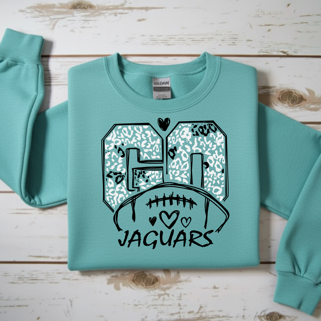 “Go Jaguars” Leopard Print Heart Crewneck Sweatshirt