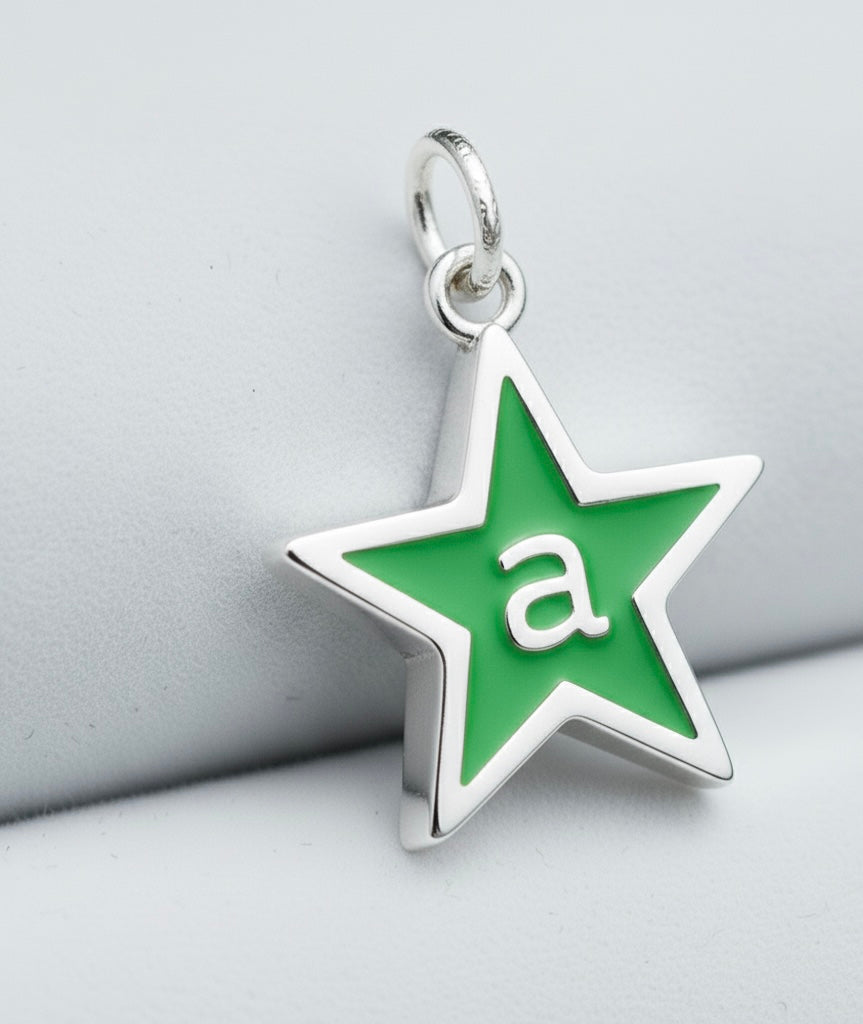 Green Enamel Star Initial Charm