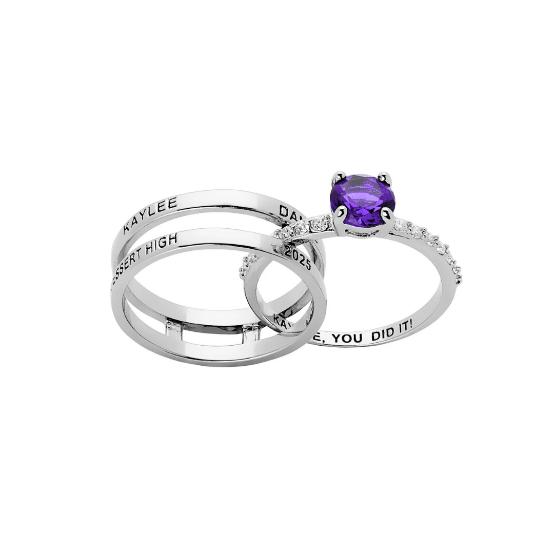 Sterling Silver Class Ring with Jacket and CZ Accents