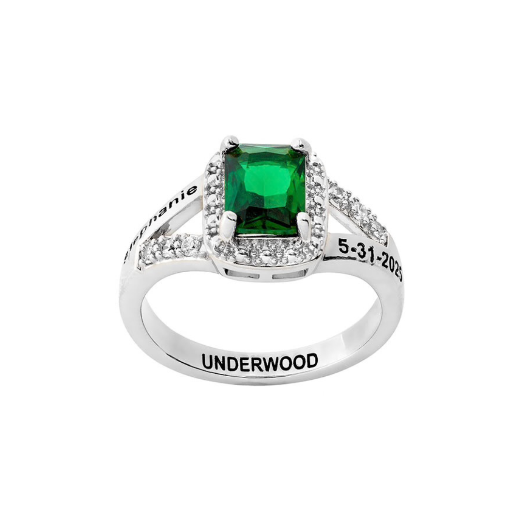 Ladies Sterling Silver Emerald Cut Class Ring