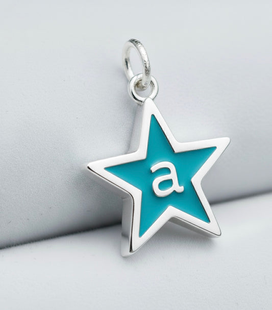 Teal Enamel Star Initial Charm