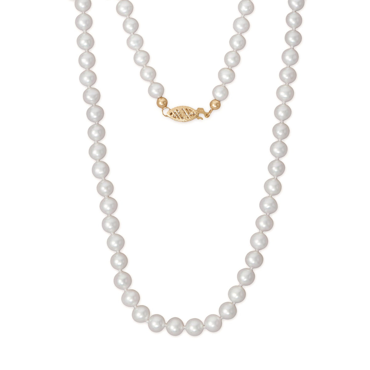14 Karat Gold Knotted 6-6.5mm Near Round Cultured Freshwater Pearl Necklace