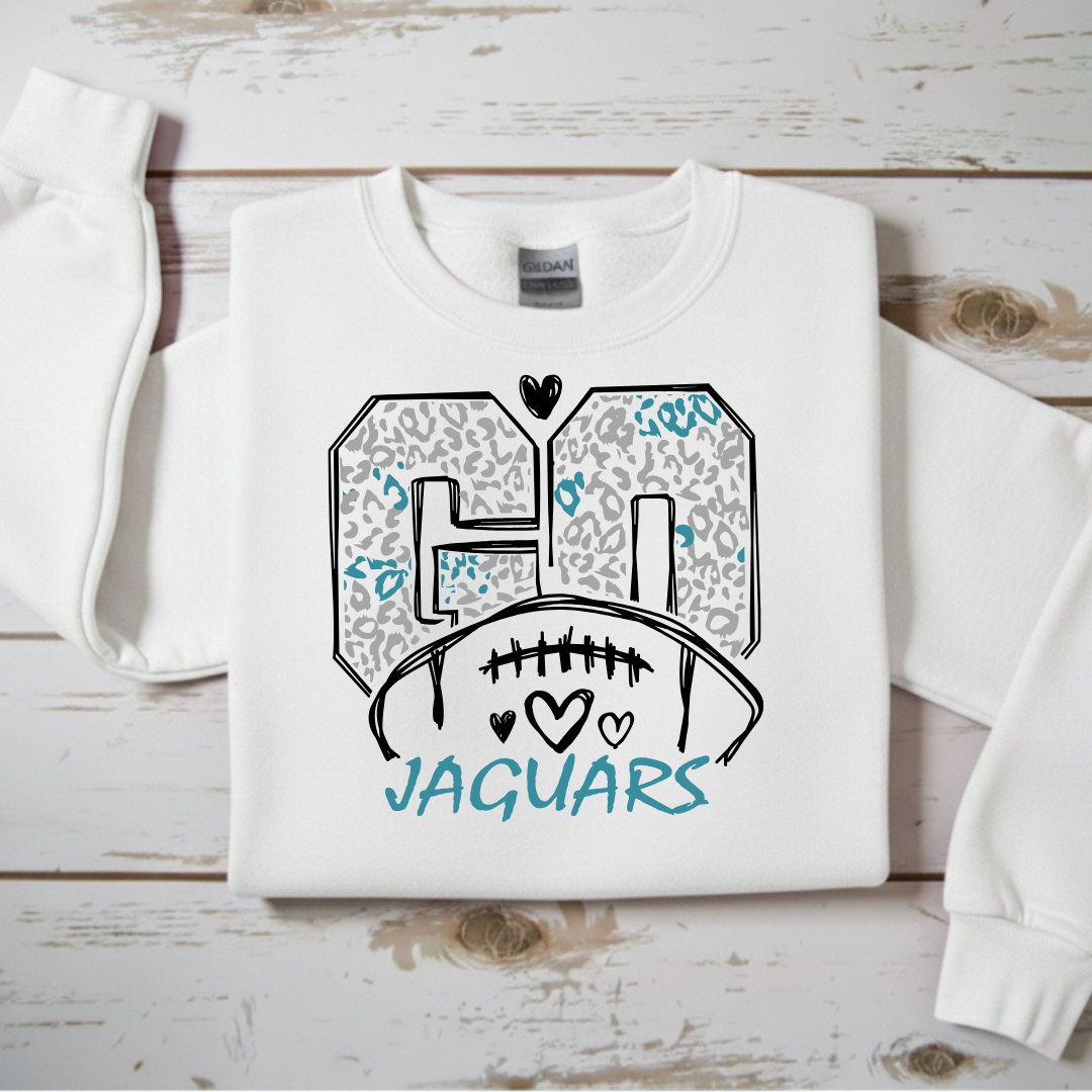 “Go Jaguars” Leopard Print Heart Crewneck Sweatshirt