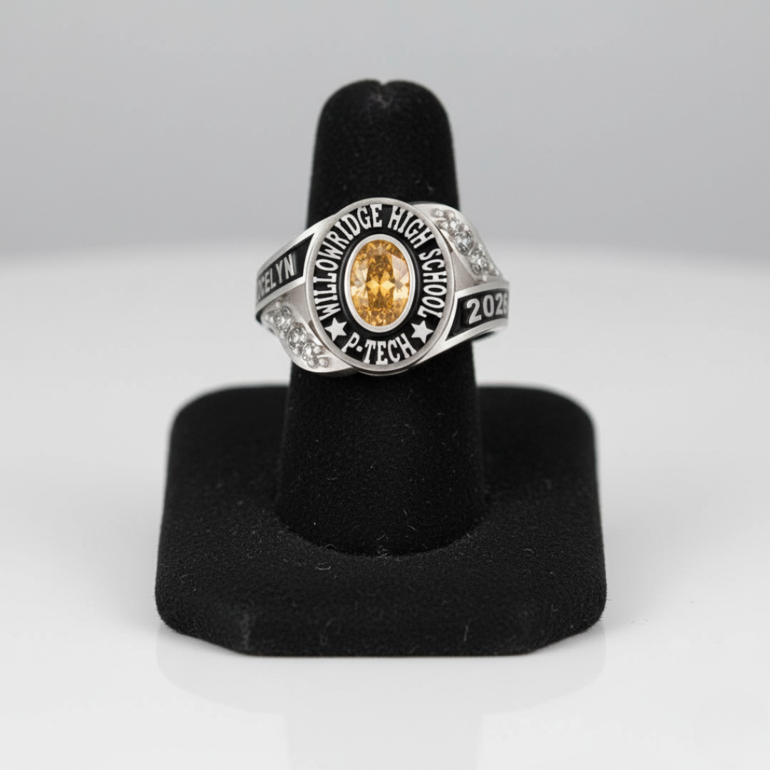 P-Tech Ladies Oval Cz Side Class Ring