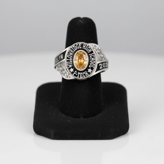 P-Tech Ladies Oval Cz Side Class Ring