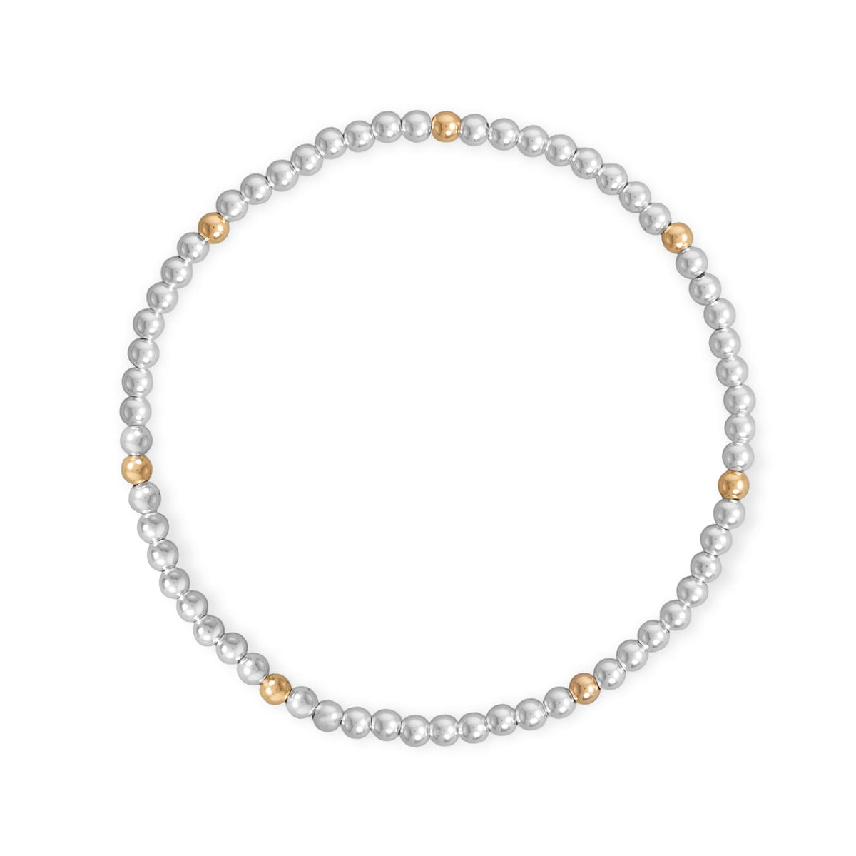 7" 3mm Polished Silver and 14/20 Gold Filled Bead Stretch Bracelet