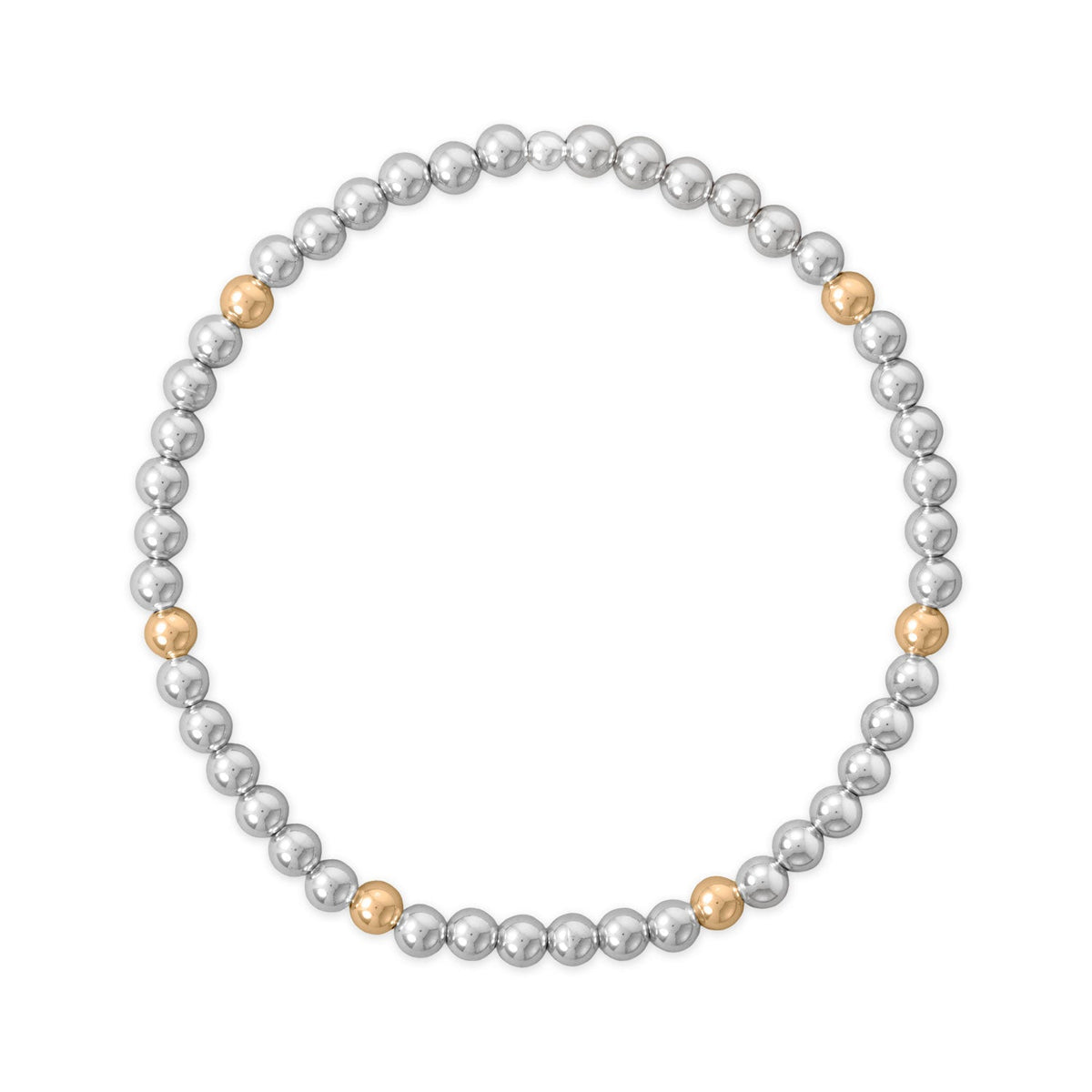 7" 4mm Polished Silver and 14/20 Gold Filled Bead Stretch Bracelet