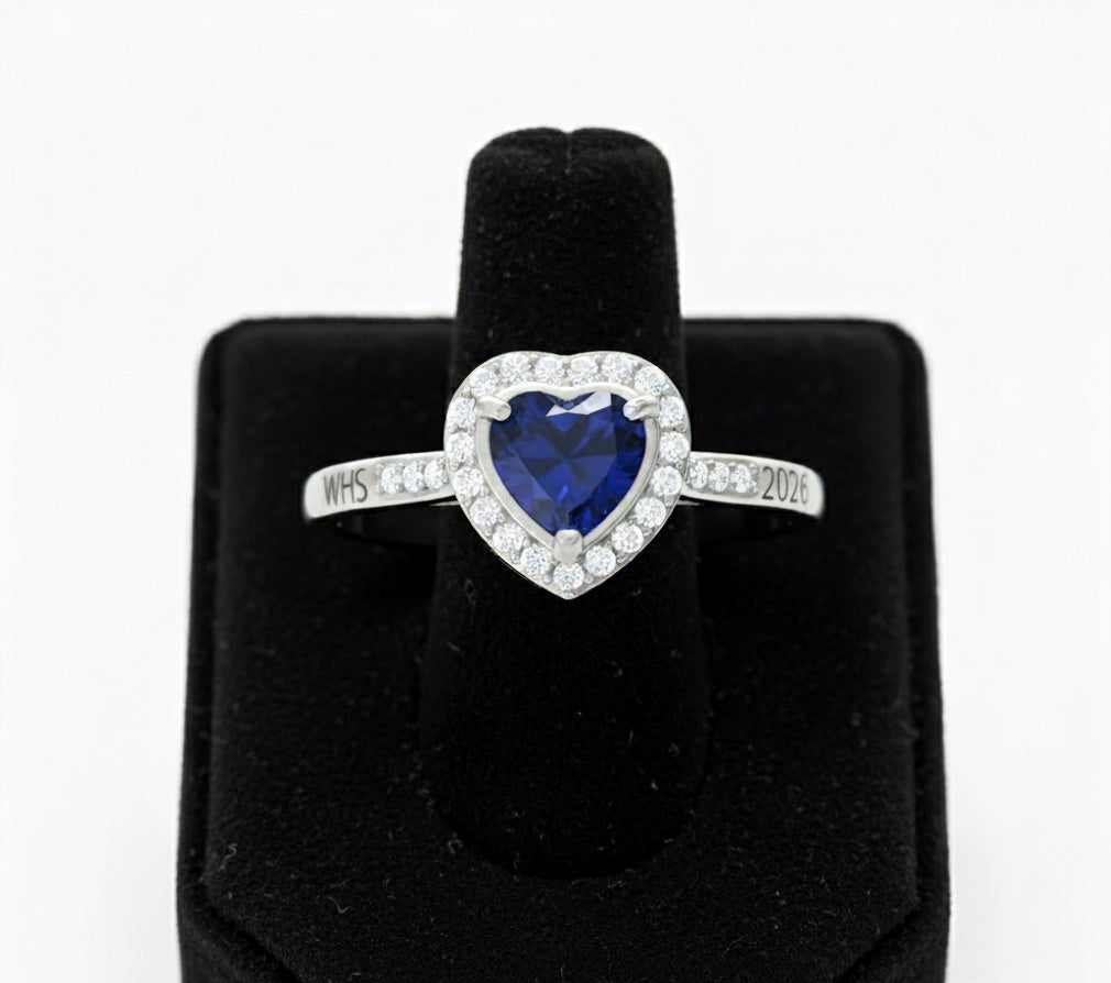 Sterling Silver Ladies Heart Halo Class Ring