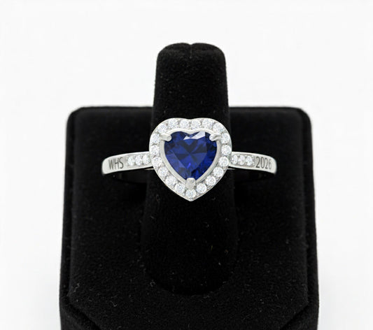 Sterling Silver Ladies Heart Halo Class Ring