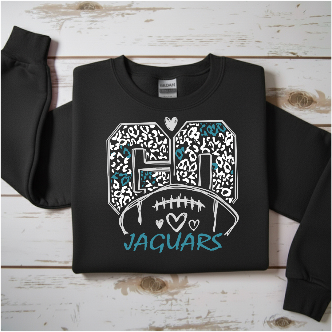 “Go Jaguars” Leopard Print Heart Crewneck Sweatshirt