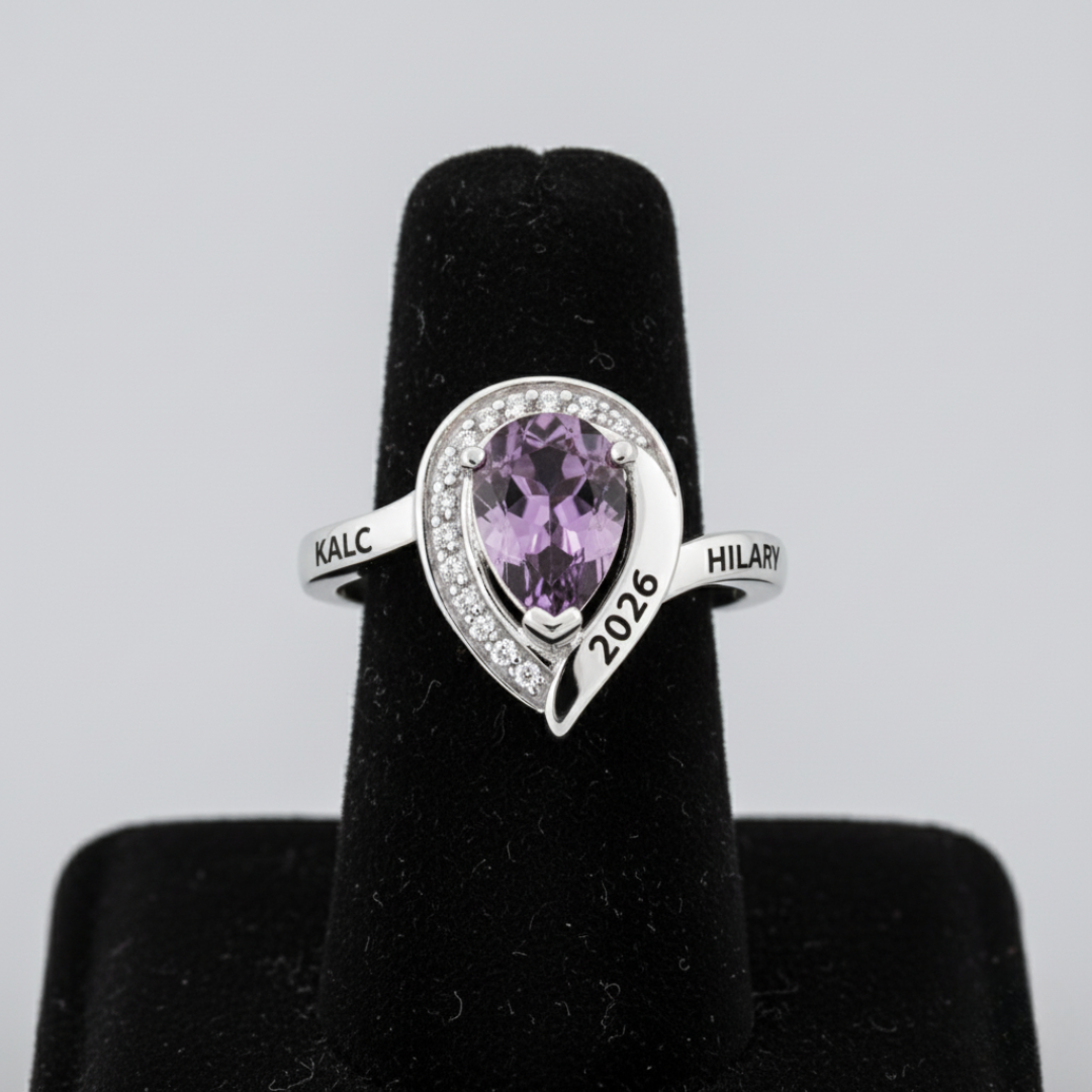 Promo Sterling Silver Pear Birthstone & CZ Class Ring