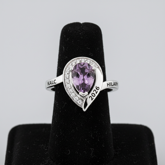 Promo Sterling Silver Pear Birthstone & CZ Class Ring