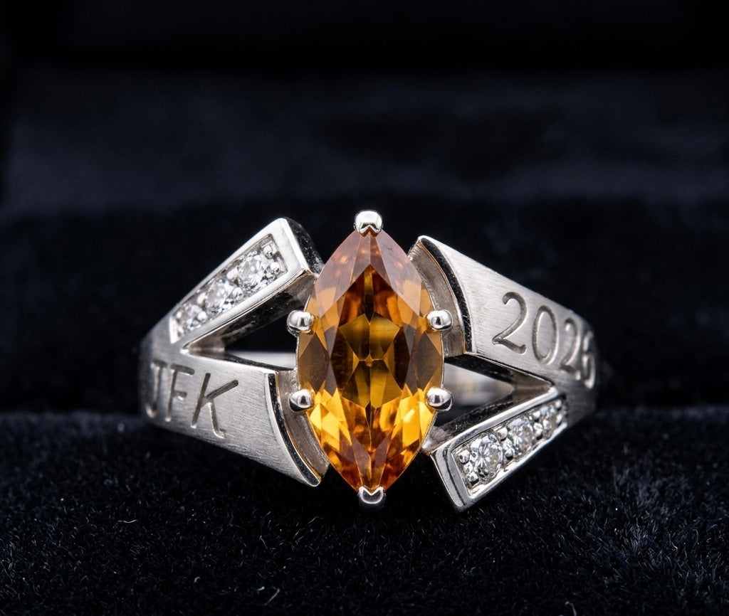Sterling Silver Ladies Marquise Side Class Ring