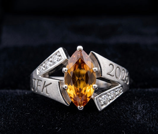 Sterling Silver Ladies Marquise Side Class Ring