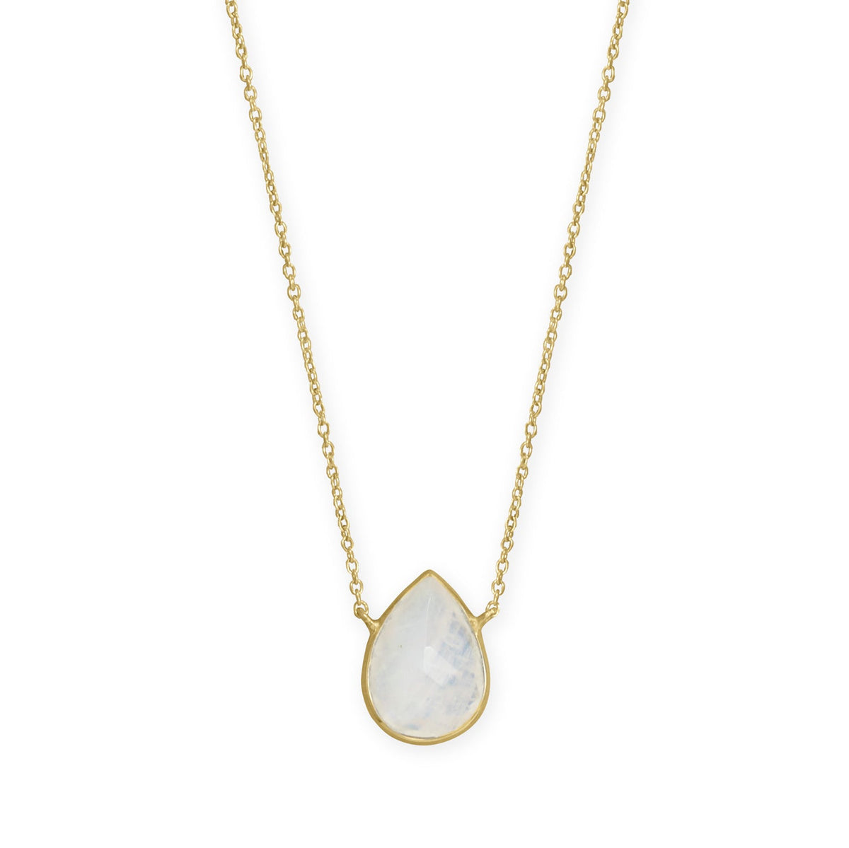16"+2" 14 Karat Gold Plated Pear Rainbow Moonstone Necklace