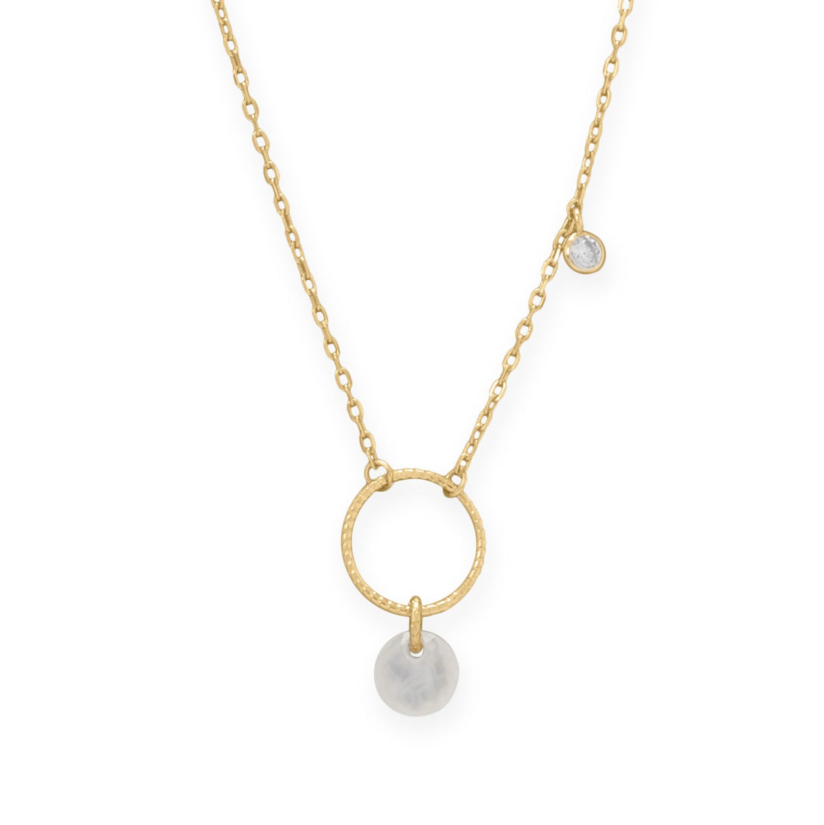 A Kiss of Cute! 16" + 2" Rainbow Moonstone and CZ Charm Necklace